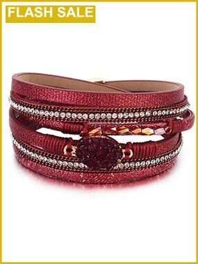 Boho Chunky Leather Wrap Bracelet Stackable Beaded Western Country Jewelry